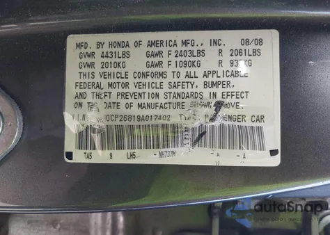 2009 Honda Accord 2.4 Ex-L z USA, uszkodzony, nr VIN 1HGCP26819A017402